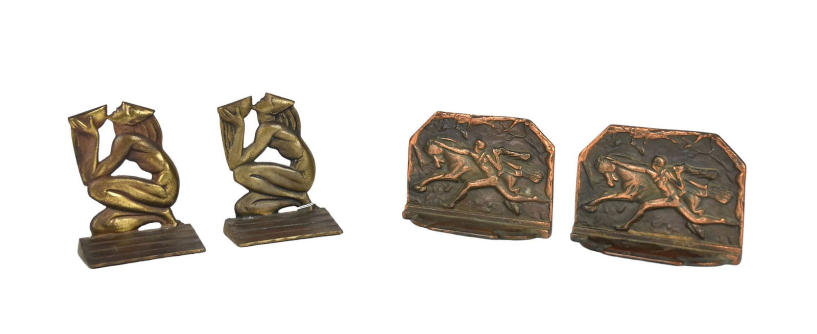 Two Pairs Art Deco Cast Iron Bookends - Two pairs of cast iron bookends with a bronze finish. "Horse (1 of 5)