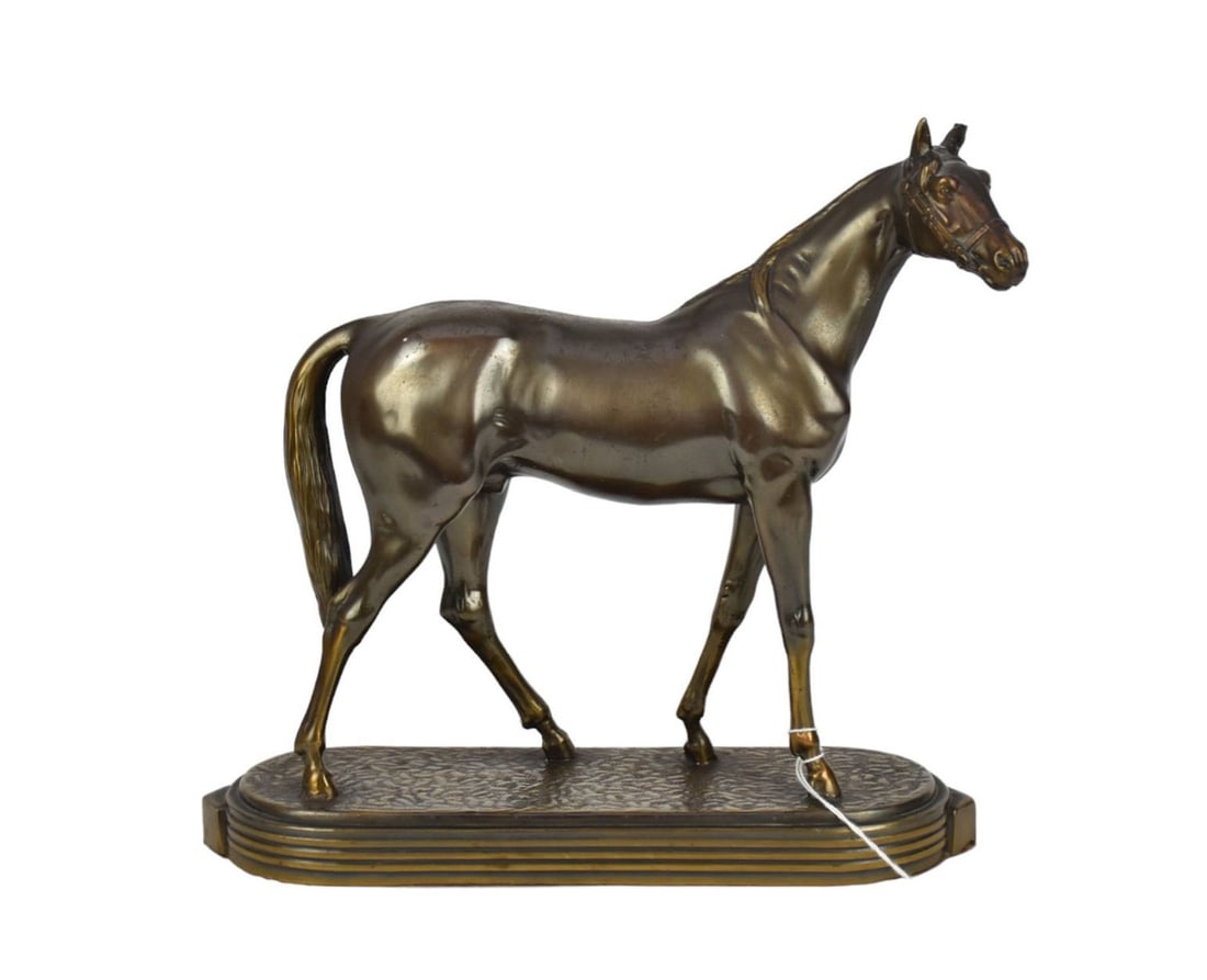 Patinated Metal Sculpture of a Standing Horse - 11" h x 10 1/2" l. Condition: Some age appropriate (1 of 6)