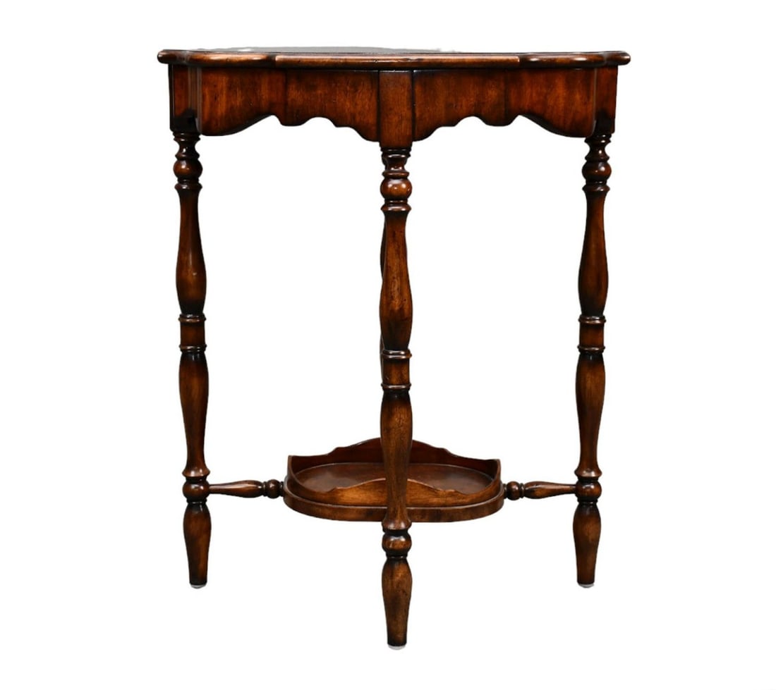 Tooled Leather Top Occasional Table, 20th Century, With turned legs, H. 29?? x W. 24 (1 of 7)