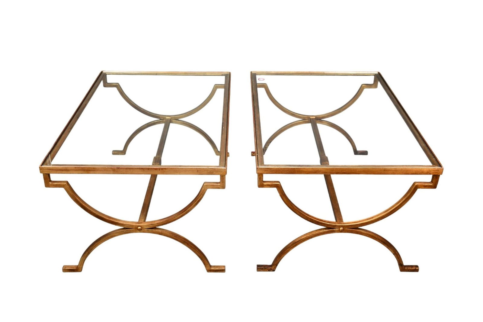 Pair of Decorative Crafts Inc. Wrought Iron and Glass Coffee Tables, 20th Century, With distressed (1 of 7)