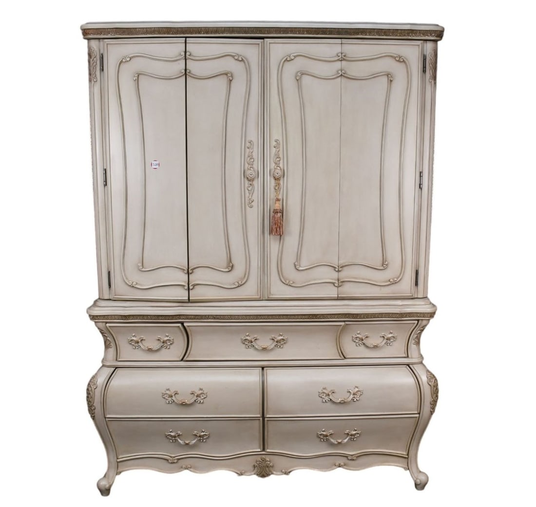 Painted Louis XV Style Armoire/Entertainment Center by Doral Furniture, Late 19th Century, With (1 of 13)
