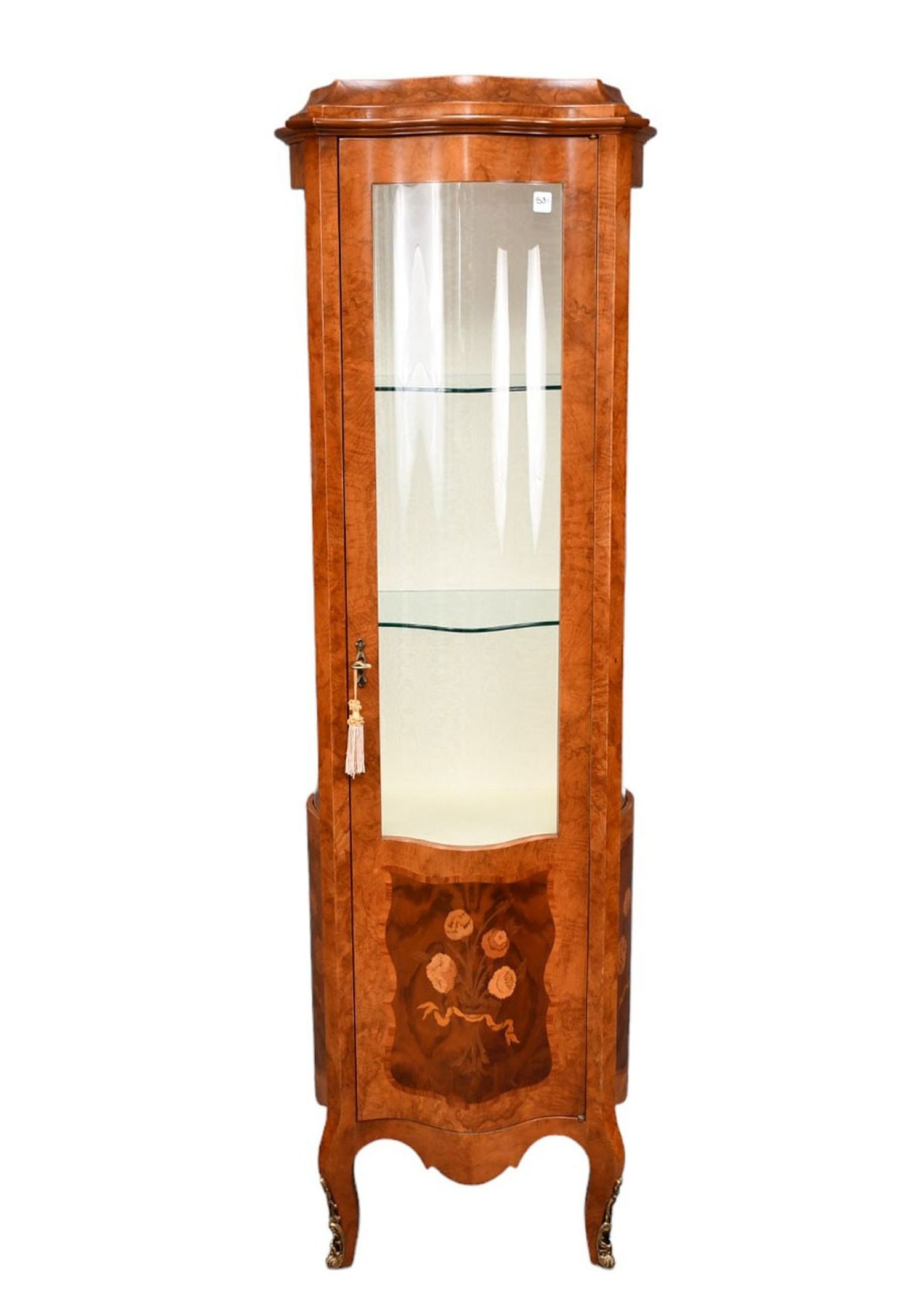 Decorative Crafts Inc. Italian Style Vitrine, 20th Century, Mixed woods with floral inlay bouquet, (1 of 10)