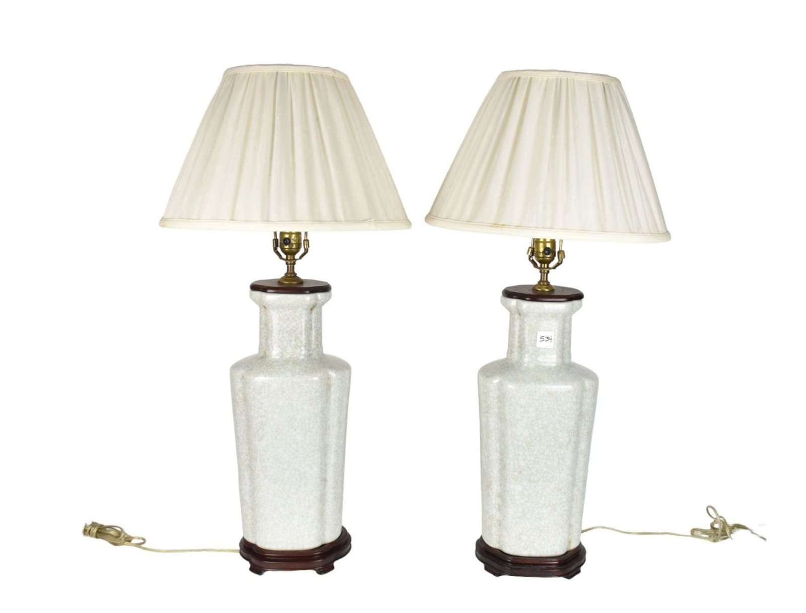 Pair of Chinese Crackle Glaze Lamps, 20th c, 31"h to finial (1 of 7)