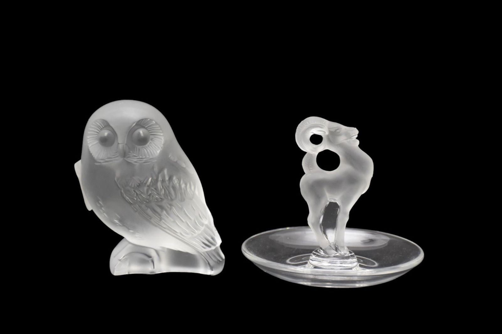 2 Lalique Crystal Pcs, Ring Dish And Owl, Signed Lalique France (1 of 9)