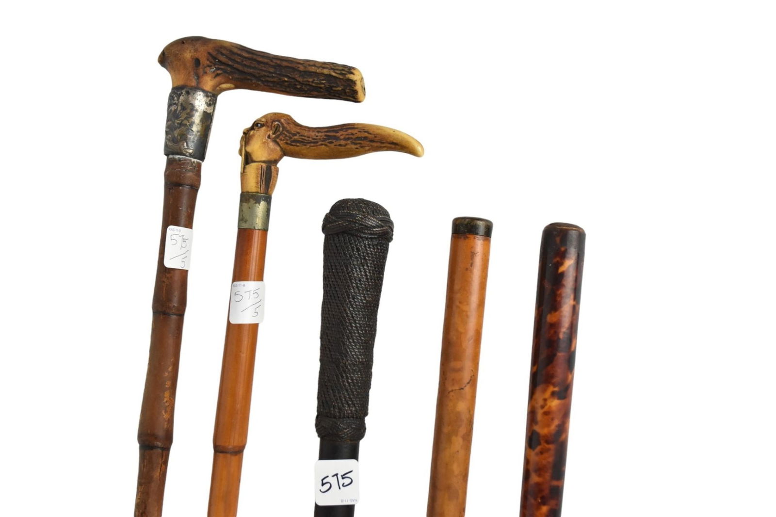 5 Assorted Antique Canes, Tortoise, Bamboo Horn (1 of 8)