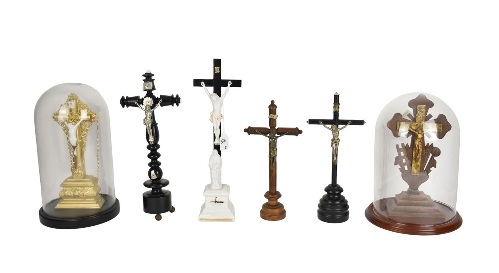 Grouping of 6 Antique Crucifixes - Grouping of antique crucifixes, most of French origin. Two under (1 of 8)