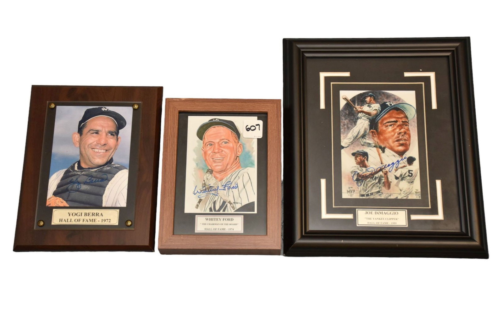 Lot of 3 New York Yankee Autographs, Joe DiMaggio, Whitey Ford and Yogi Berra: Lot of 3 New York Yankee Autographs, Joe DiMaggio, Whitey Ford and Yogi Berra