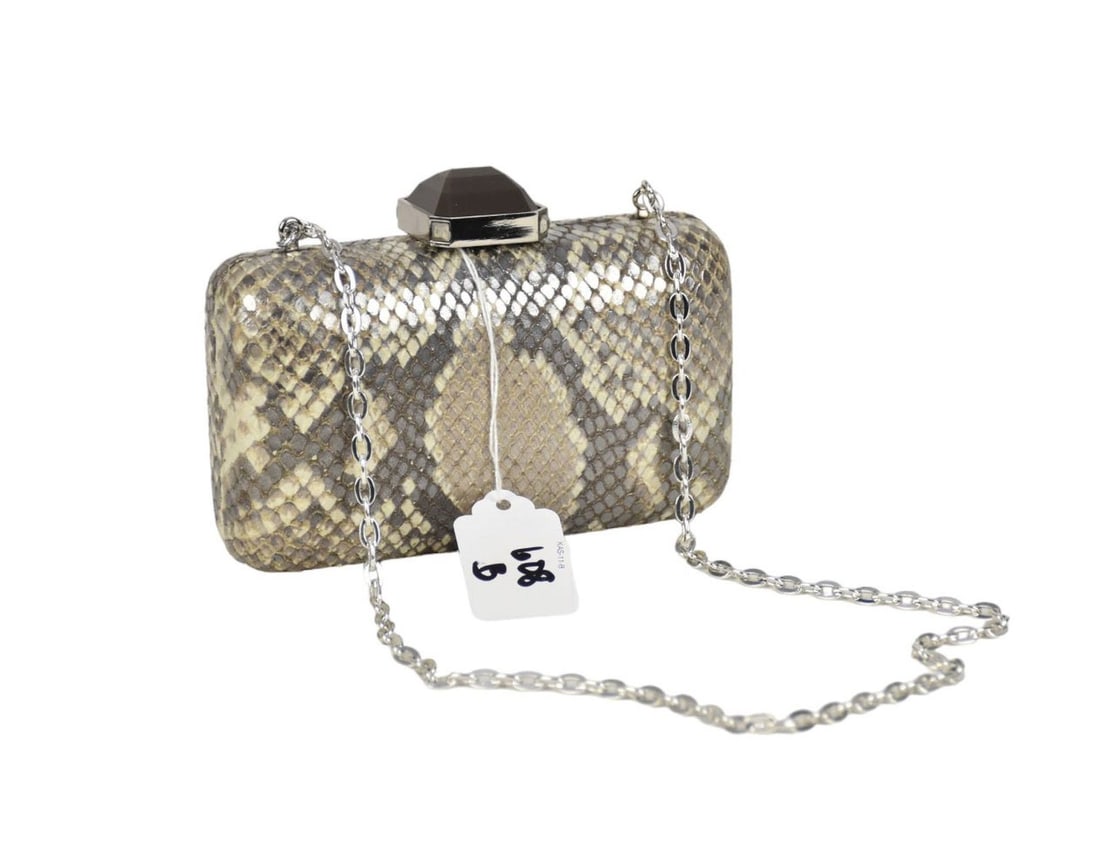 Judith Lieber Overture Clutch with chain strap, Snakeskin Pattern, 5 1/2"w x 4 1/2"h (1 of 7)