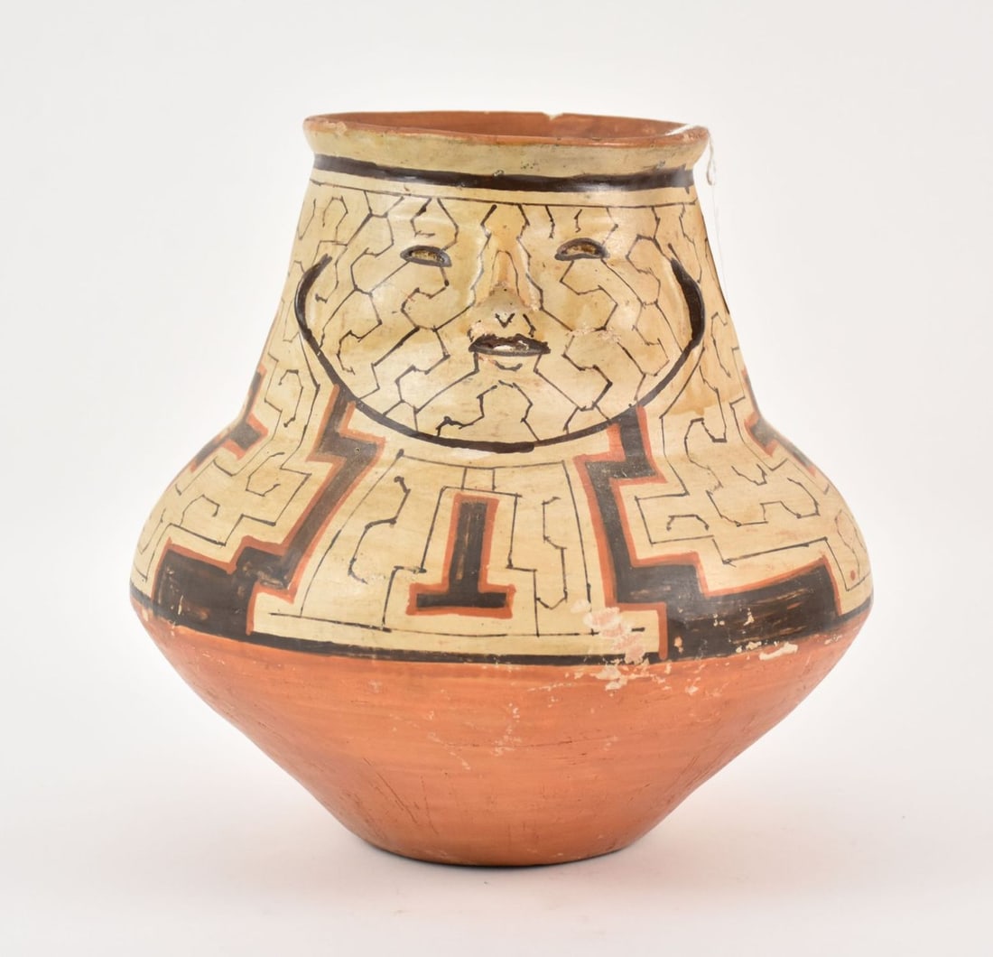 Antique Shipibo-Conibo Peruvian Figural Vessel - A painted terracotta pottery effigy water vessel. (1 of 8)