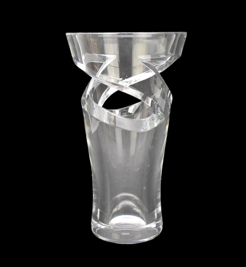 Large Baccarat Crystal “Tornado” Vase, 20th Century, Of spiral reticulated design, marked (1 of 7)