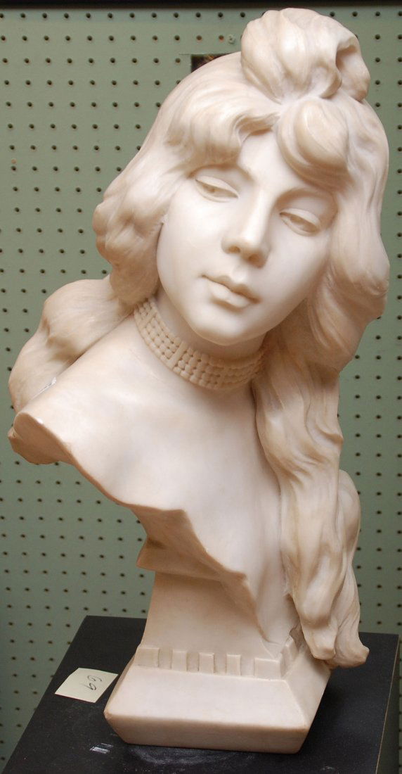 19th Century Carved Alabaster bust of young female: 19th Century Carved Alabaster bust of young female, 24"h