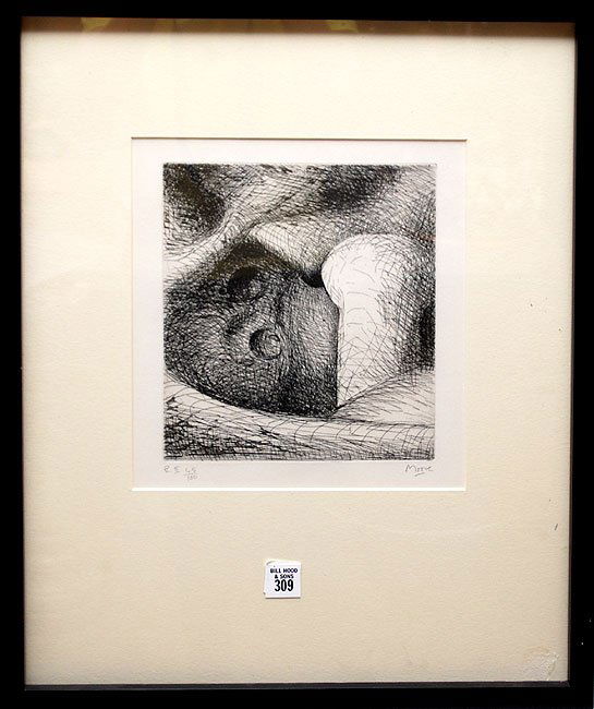 Henry Moore (BRITISH, 1898-1986) Etching "Bones" p: Henry Moore (BRITISH, 1898-1986) Etching "Bones" pencil signed & numbered 45/100, plate size, 8-3/4" x 7-3/4"