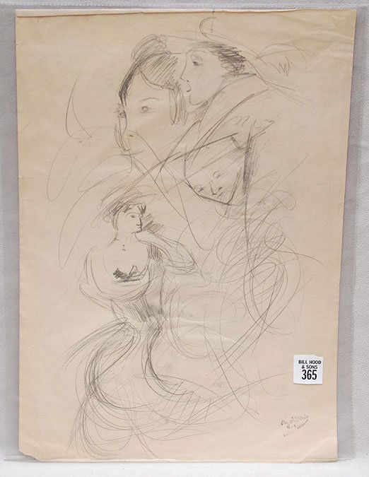 Attributed to Giovanni Boldini, Pencil Study sketc: Attributed to Giovanni Boldini, Pencil Study sketches on both sides of the paper, Boldini STAMP, 15" x 11"