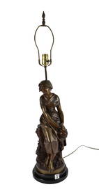 After Mathurin Moreau Bronze "La Cruche Cassee", mounted as a lamp - A bronze figural sculpture of a (1 of 7)