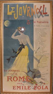 Le Journal "Rome" Emile Zola Original French Lithograph Poster, C. 1899 - Original large-scale: Le Journal "Rome" Emile Zola Original French Lithograph Poster, C. 1899 - Original large-scale lithograph poster advertising the novel 'Rome' by Emile Zola, in an issue of the French newspaper 'Le
