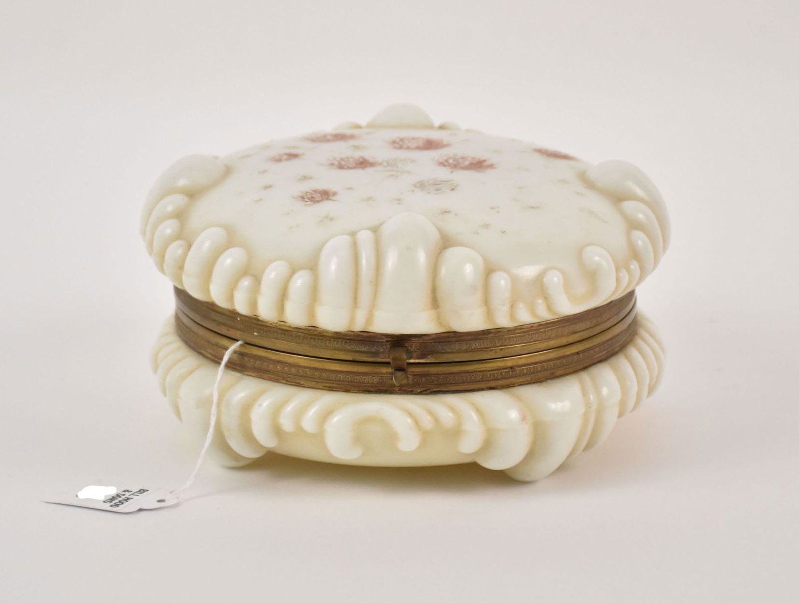 Antique Wavecrest Glass Dresser Box - White glass dresser box with handpainted florals on hinged (1 of 7)