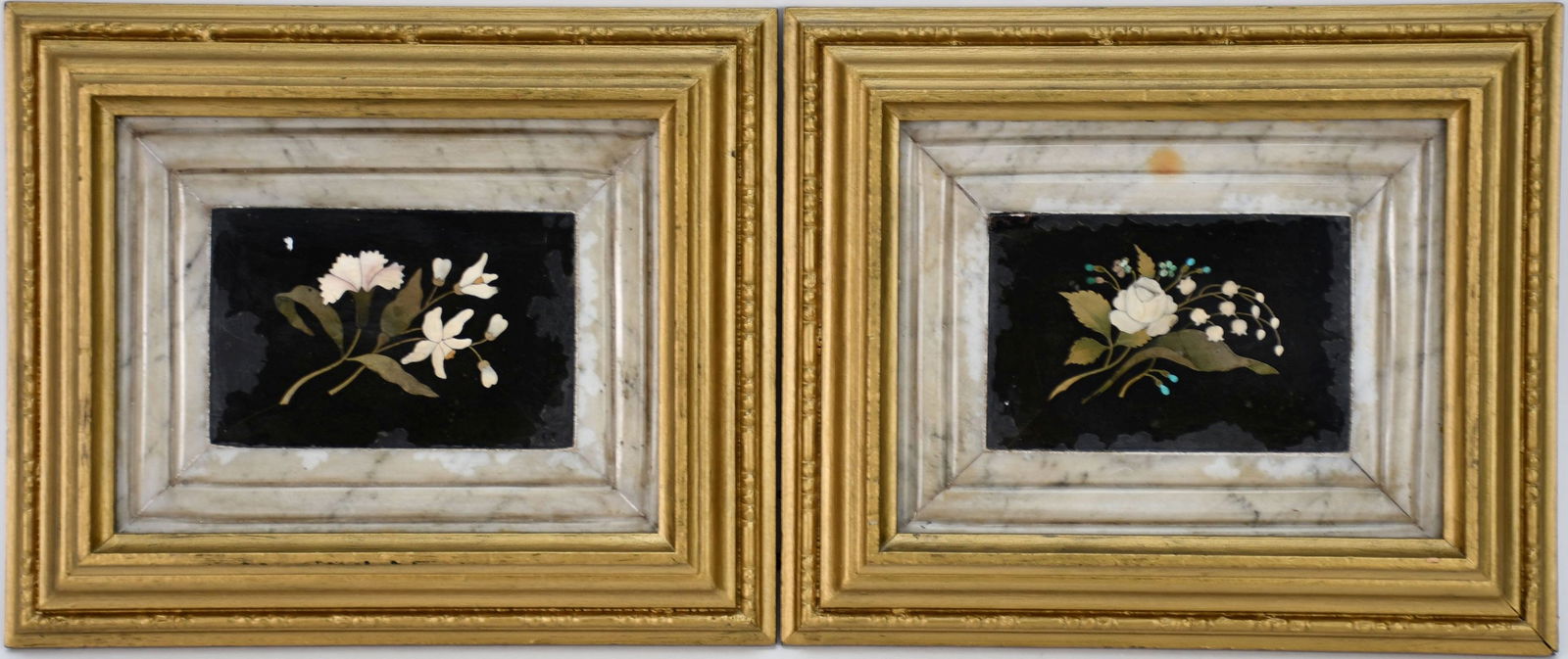 Pair Italian Pietra Dura Plaques of Flowers - A pair of vintage Pietra Dura plaque featuring florals (1 of 5)