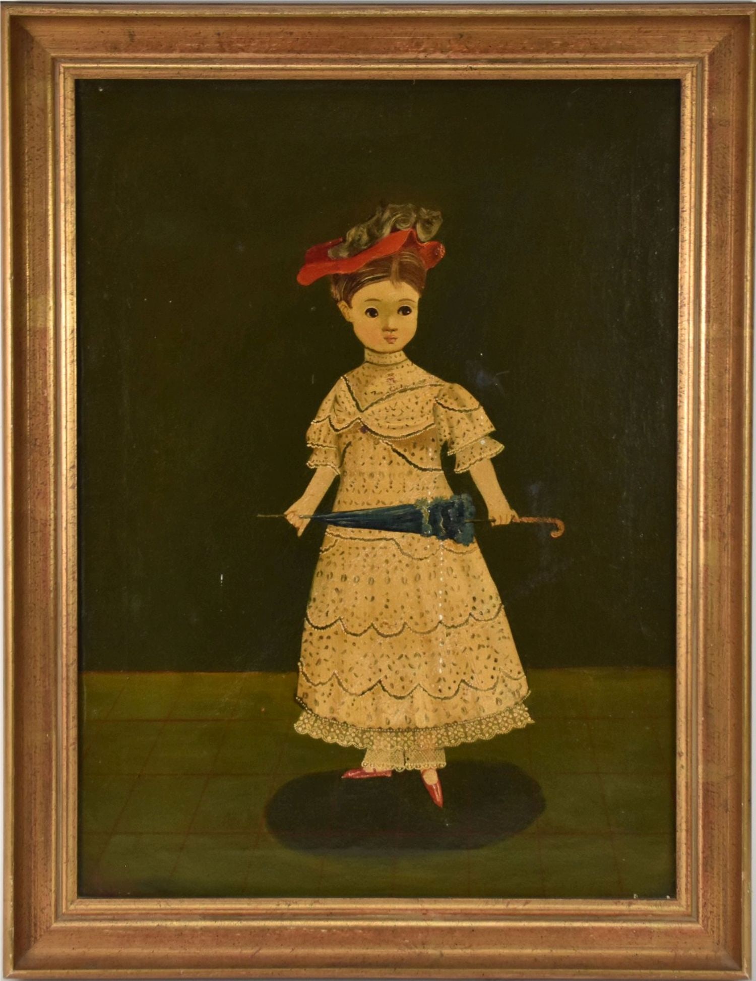 Agapito Labios (Mexican, 1898-1996) vintage folk art, portrait of young girl, oil on canvas, signed: Agapito Labios (Mexican, 1898-1996) vintage folk art, portrait of young girl, oil on canvas, signed lower left, 22 1/2 x 16 1/2 inches