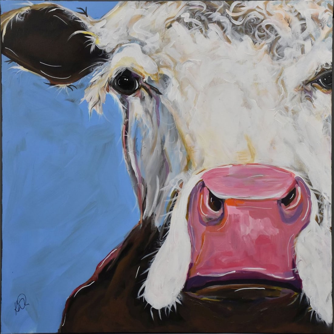 Keith Bradley, 20th Century oil on canvas, Modern Cow Painting, 36 x 36 inches. Signed lower left (1 of 5)