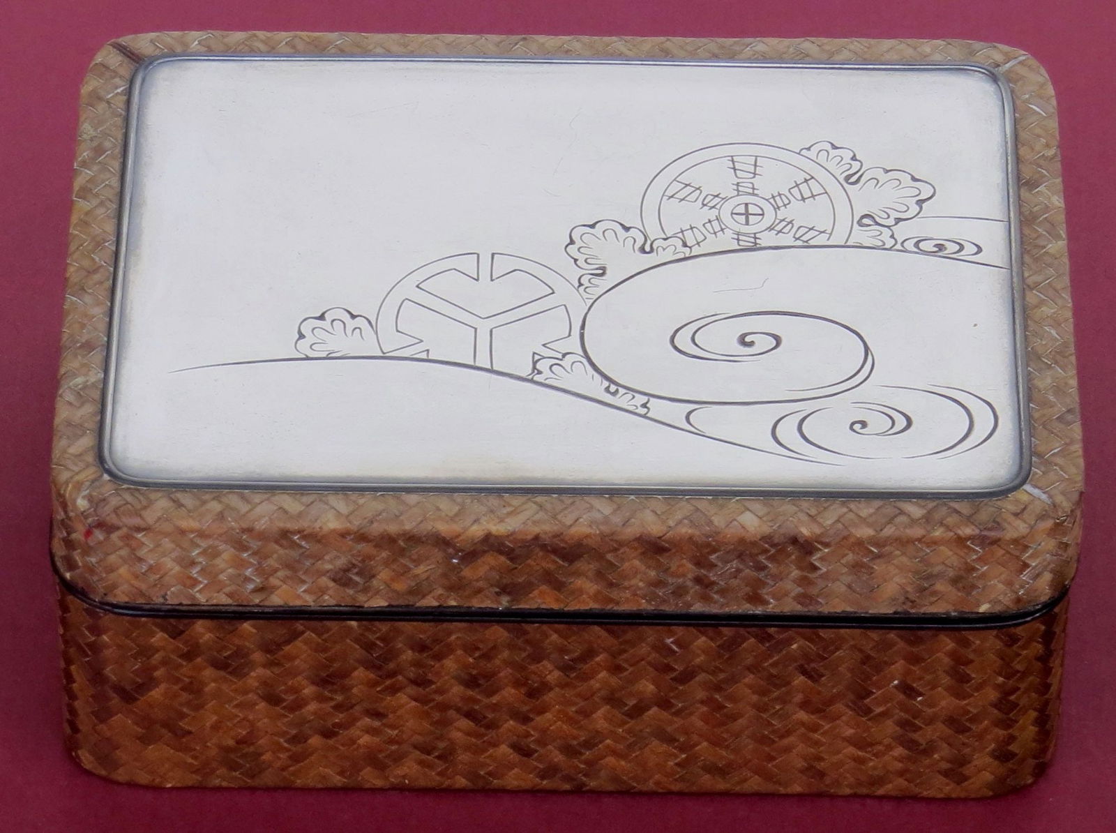 OLD JAPANESE SILVER AND LACQUERED WOOD COVERED BOX:  Rectangular form with the wood lacquered black (1 of 7)