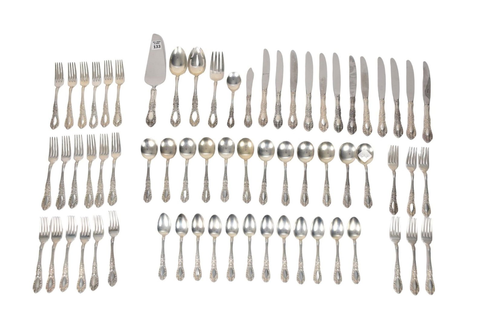 Alvin Sterling Silver Flatware Set, "Prince Eugene", incl; 12 Dinner Knives (8 3/4"L), 12 Dinner (1 of 9)