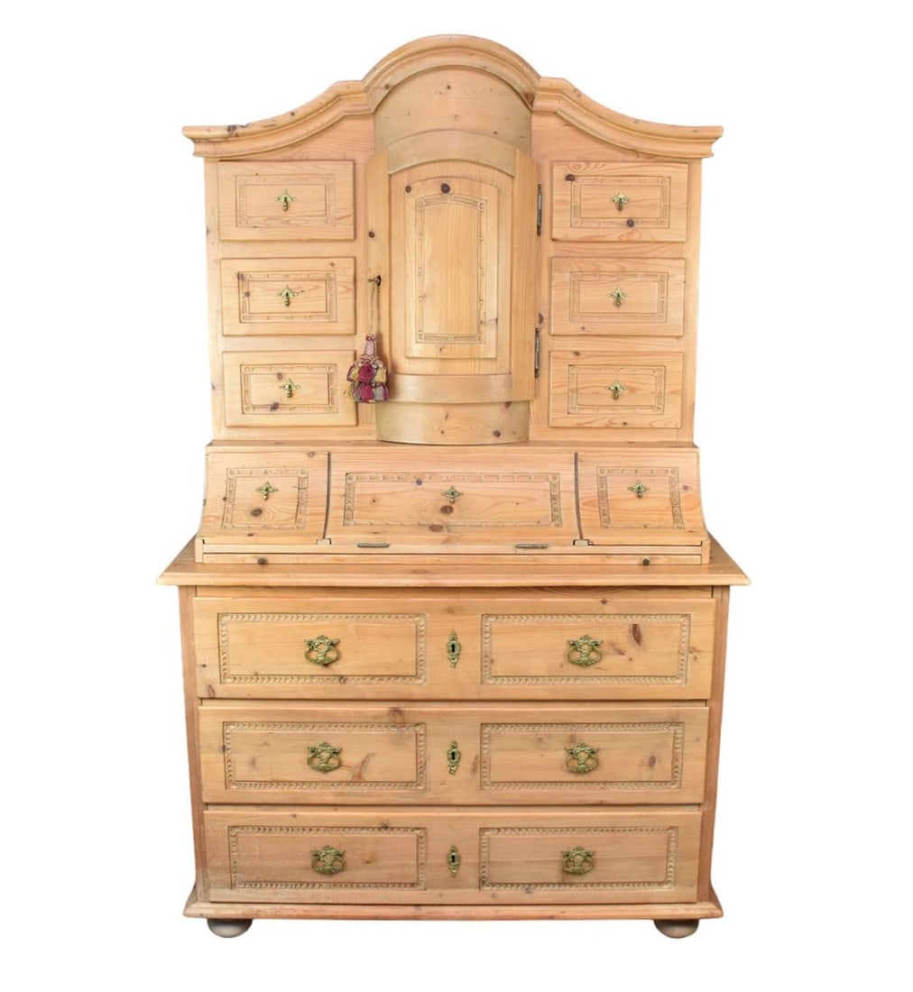 Antique Pine 2pc. Secretary with 6 Drawers & Bowed Cabinet Door over 3 Compartments Above 3 Long (1 of 8)