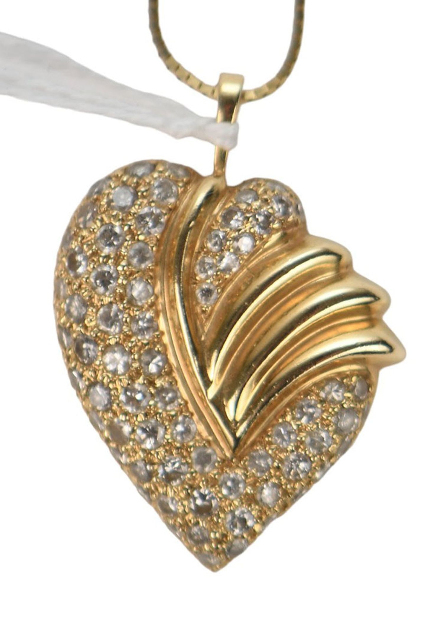 14K Yellow Gold Necklace with Diamond Heart Pendant. Necklace 16" Pendant 1.5" x 1" Wt 9.9 grams: 14K Yellow Gold Necklace with Diamond Heart Pendant. Necklace 16" Pendant 1.5" x 1" Wt 9.9 grams