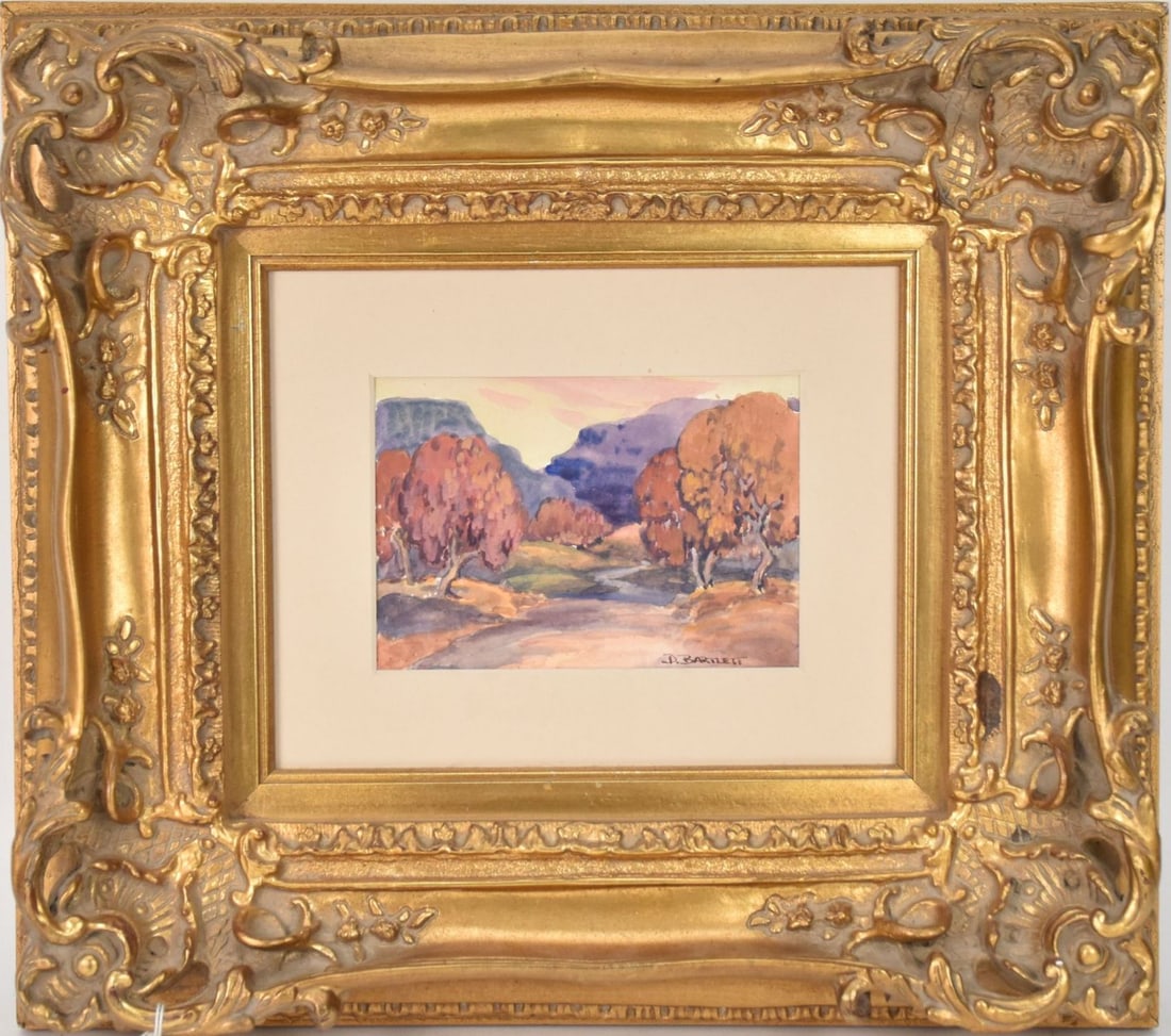 Dana Bartlett (American 1882 - 1957) Watercolor fall landscape. 4-1/2 x 6-1/2 inches. overall framed (1 of 5)