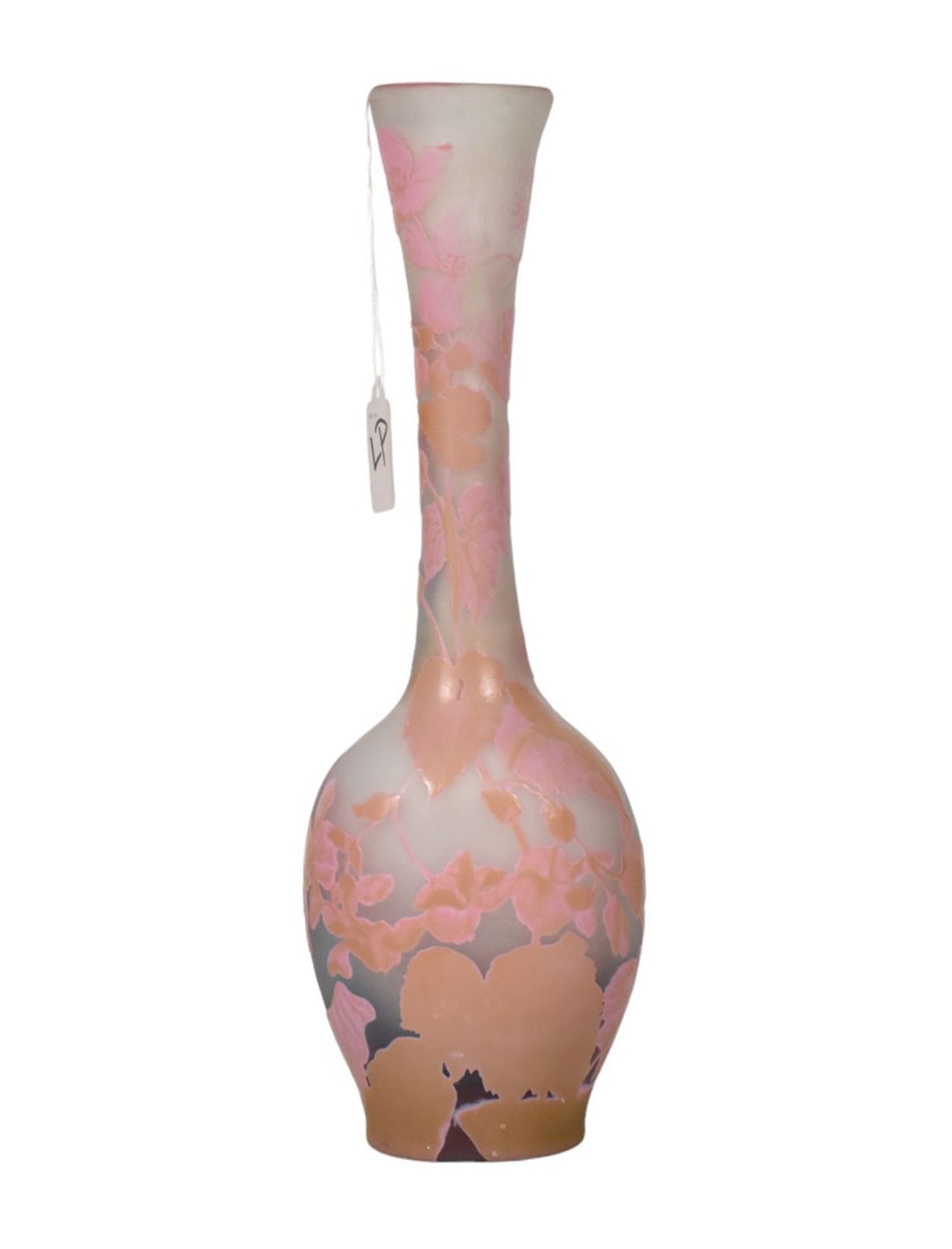 Signed Galle Cameo Art Glass Vase - An art glass vase, cut and enameled with florals and leaves. 13 (1 of 9)