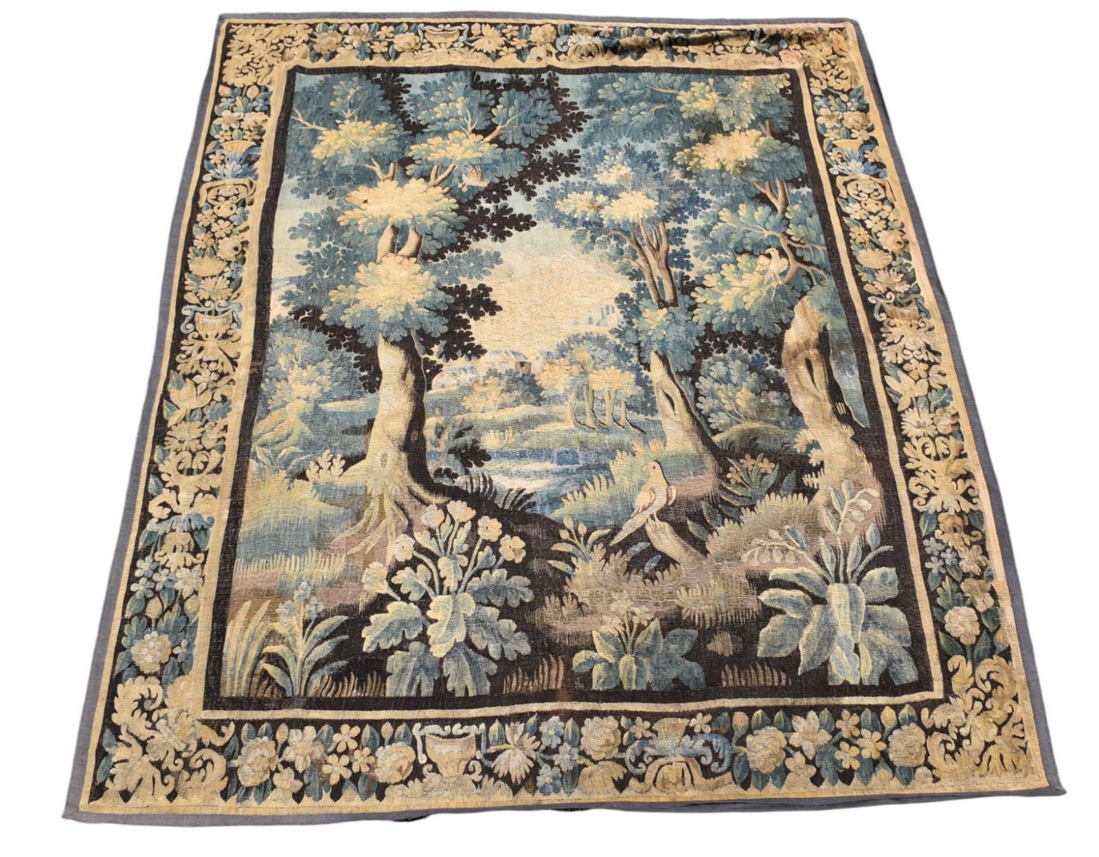 Antique Flemish Woven Wall Tapestry - An antique woven wool tapestry depicting a forest scene with a (1 of 7)