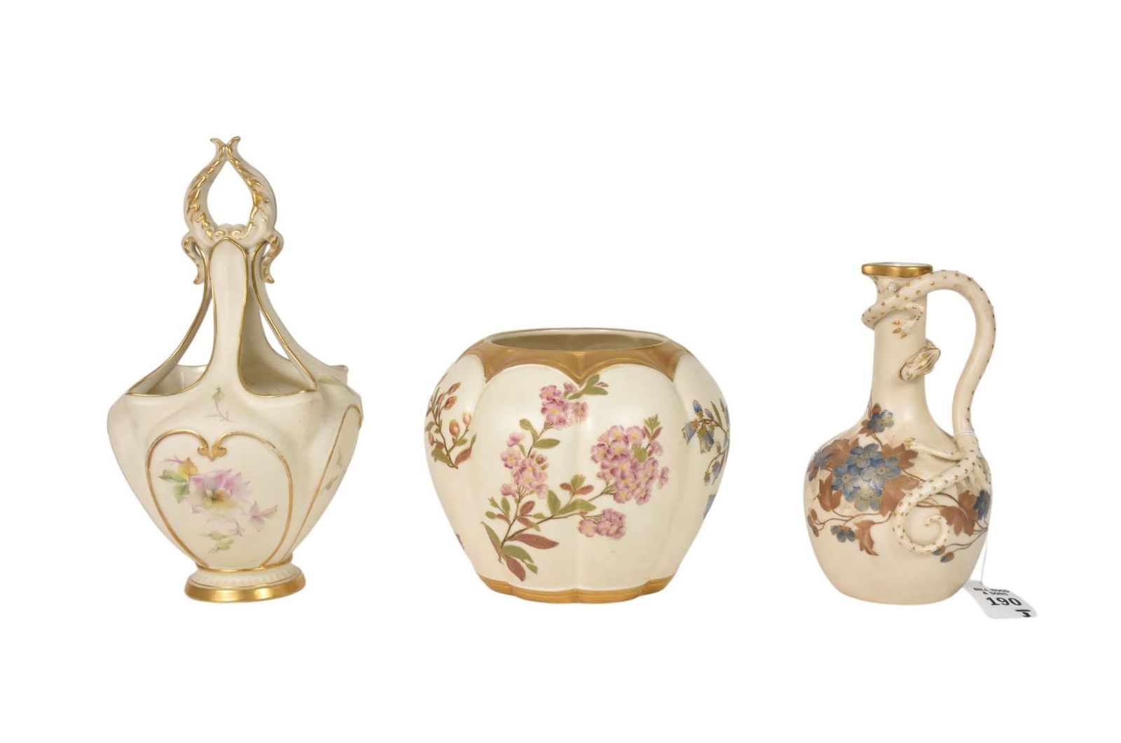 Three Antique Royal Worchester Articles - Royal Worchester English China. Each with floral (1 of 9)