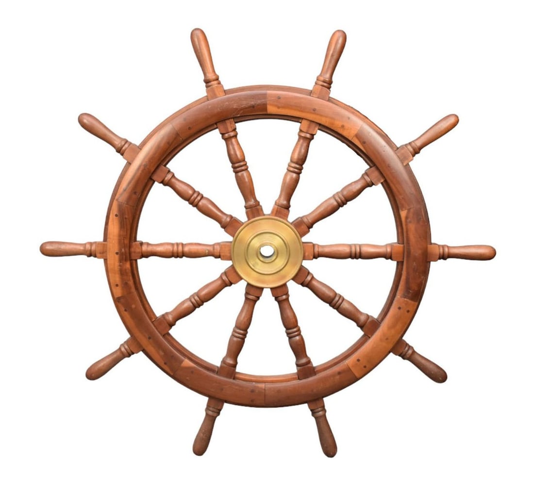 Nautical Ship's Wheel Helm, Wood & Brass, 48" diameter. (1 of 8)