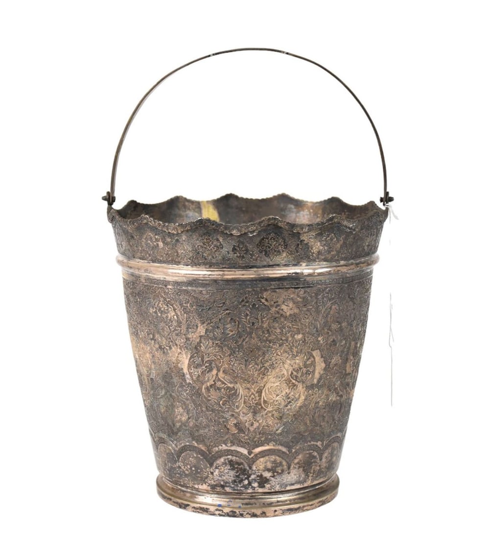 Large Persian 84 Silver Ice Bucket - A Persian 84 silver bucket with swing handle. Intricate (1 of 9)