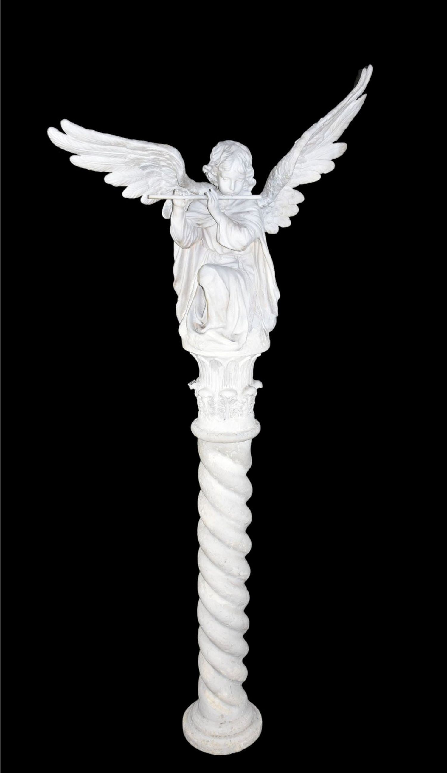 Composition Angel on Attached Pedestal, 87"h x 40"w (broken wing) (1 of 9)