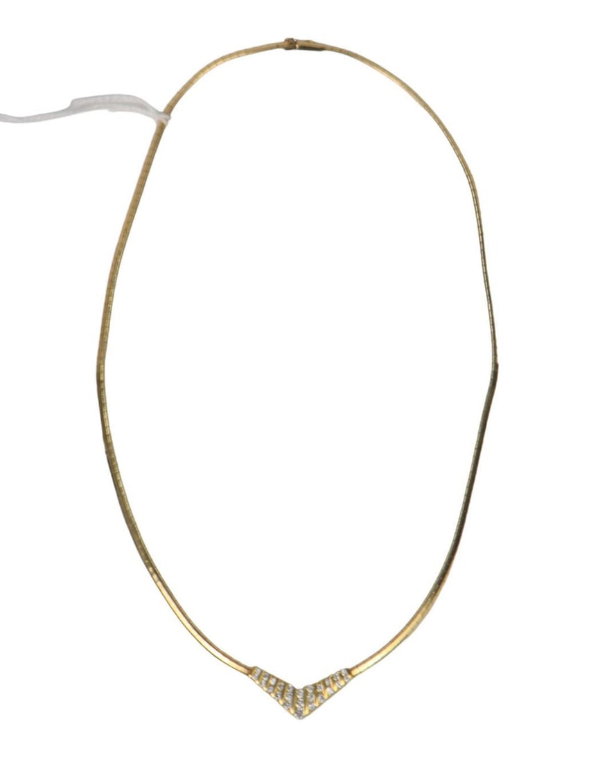 14K Yellow Gold diamond Necklace. 17" wt. 15.1 grams, 25 round diamonds Sii G-H .02 - .10 graduating (1 of 6)
