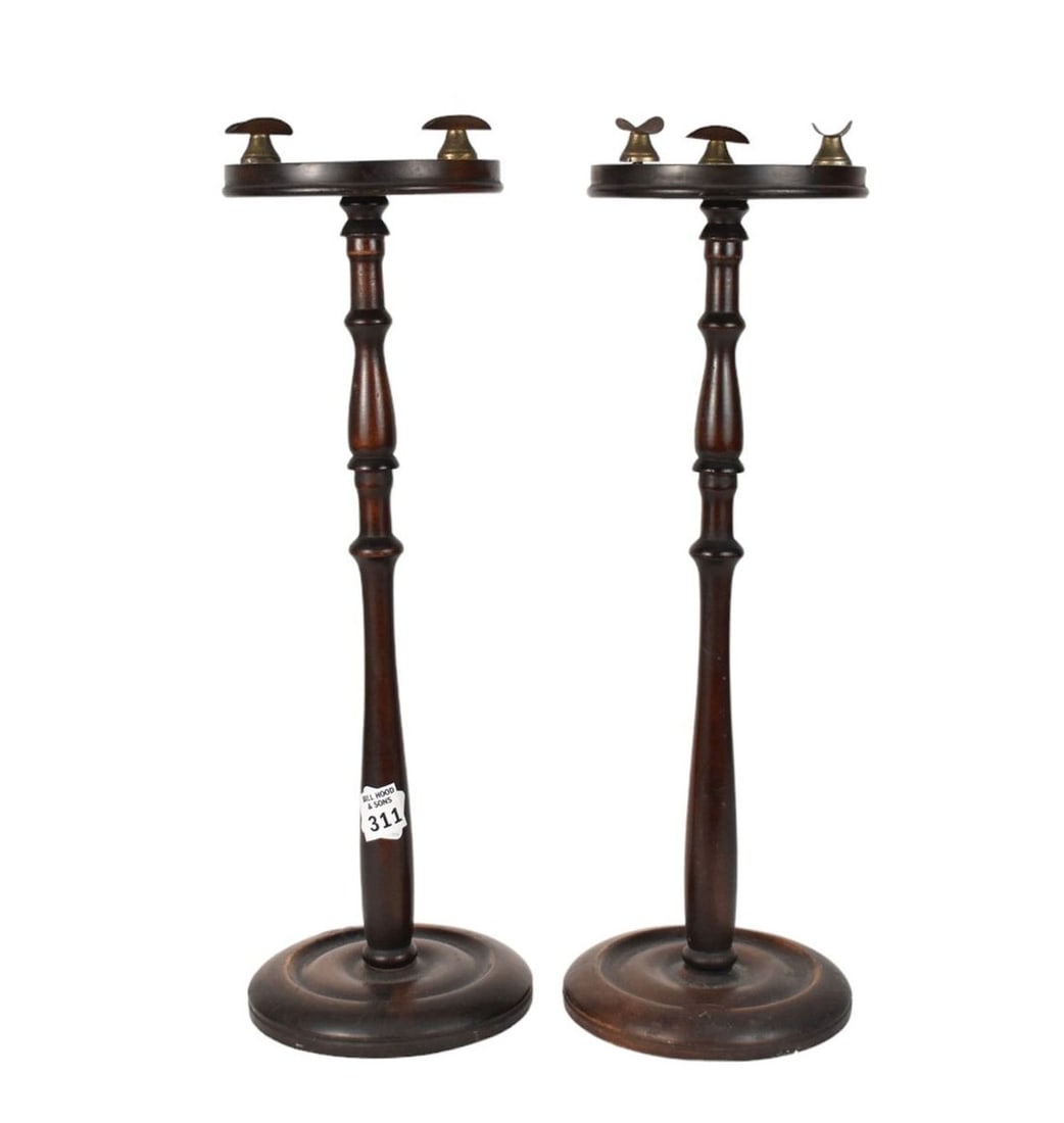 Pair Mahogany Smoking Stands on Turned Pedestals, 17 1/2"h (1 of 5)