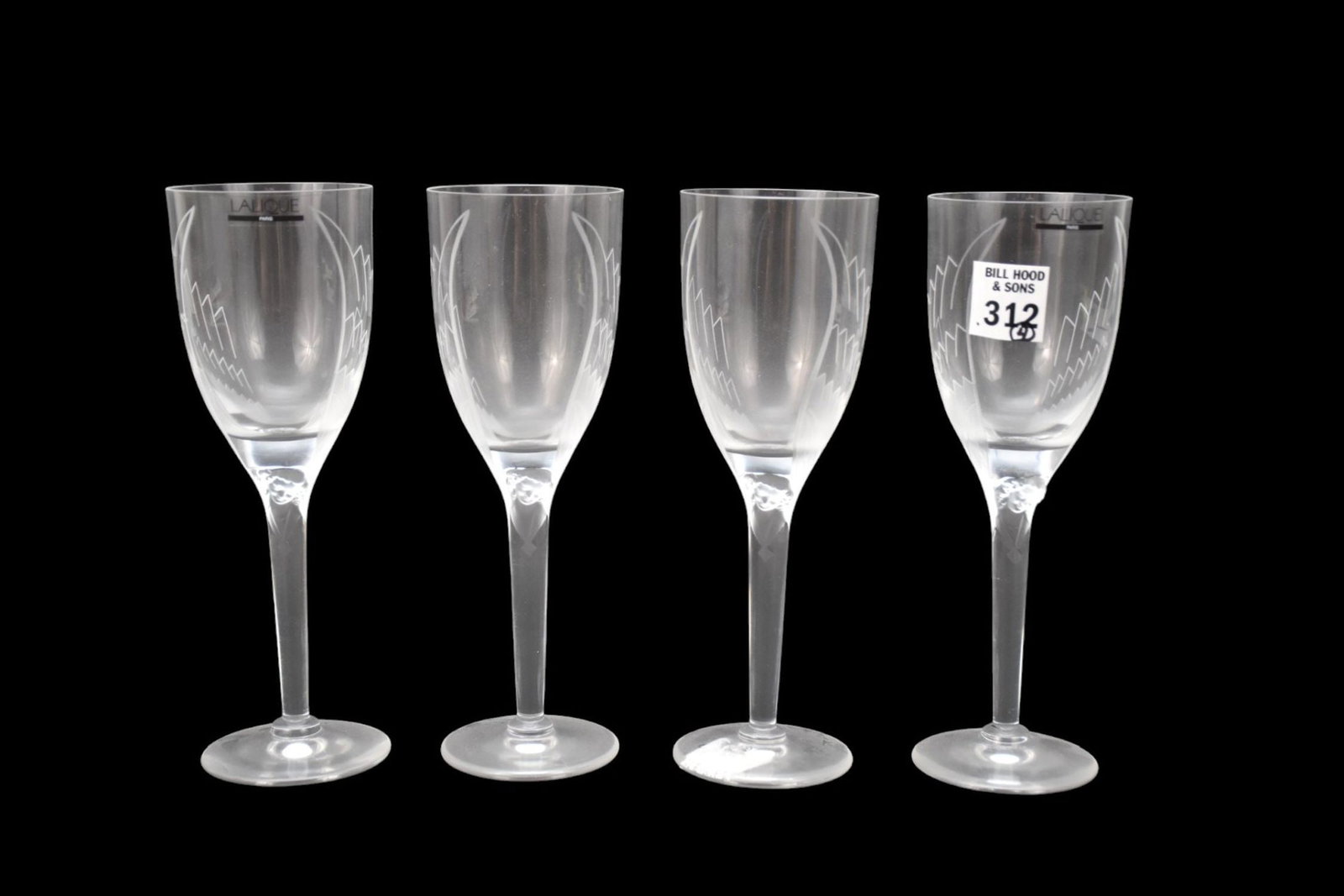 4 Lalique France Crystal Stemmed Wine Glasses: 4 Lalique France Crystal Stemmed Wine Glasses