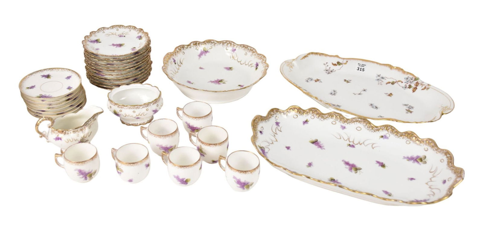 Antique Limoges Porcelain china, Lilac Pattern, Approx. 29 pcs and Oval Platter non-matching (1 of 10)