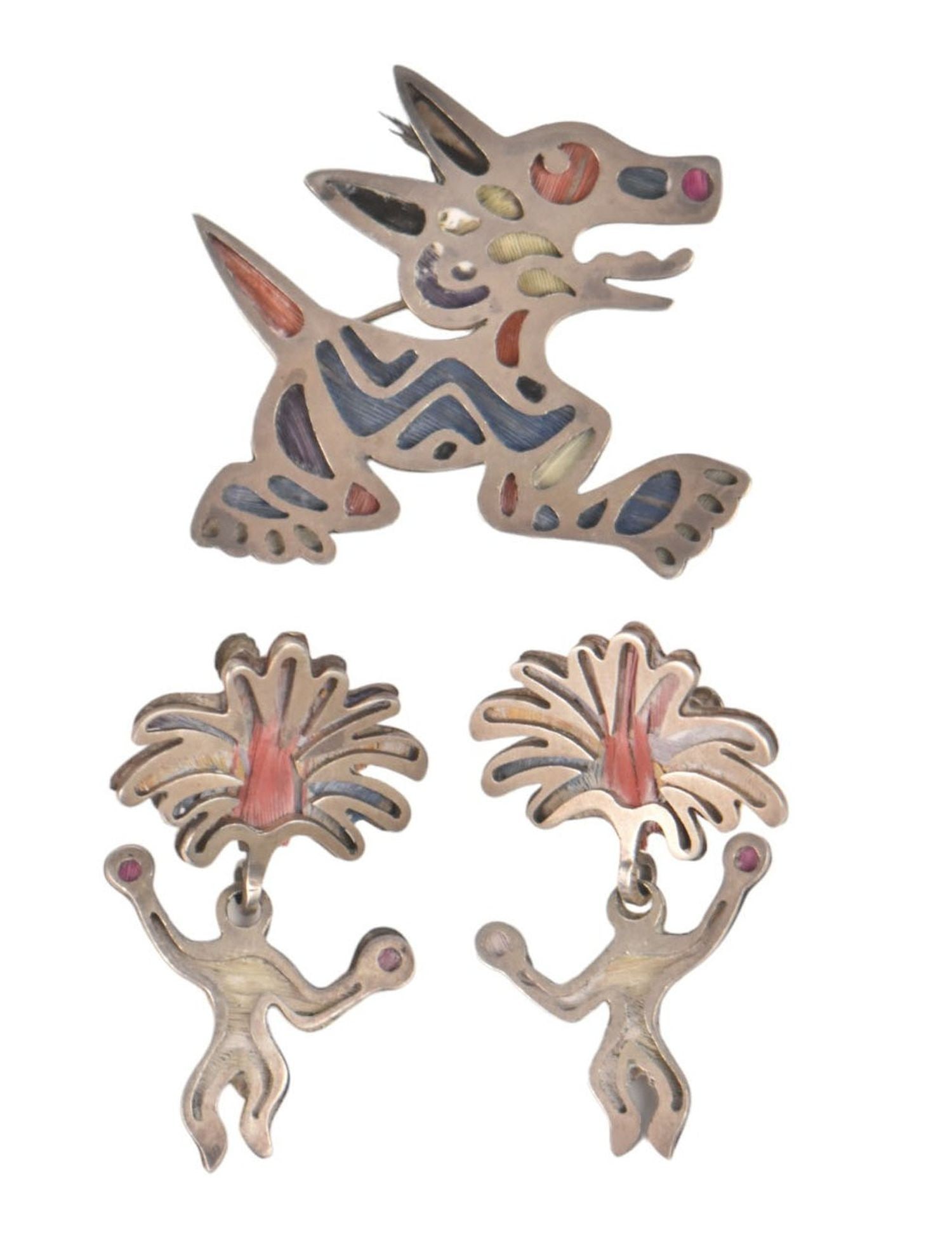 Los Castillos Taxco Mexico Vintage 925 Sterling Silver Brooch 20 & Earrings 13. wt. 37.7 grams. (1 of 6)