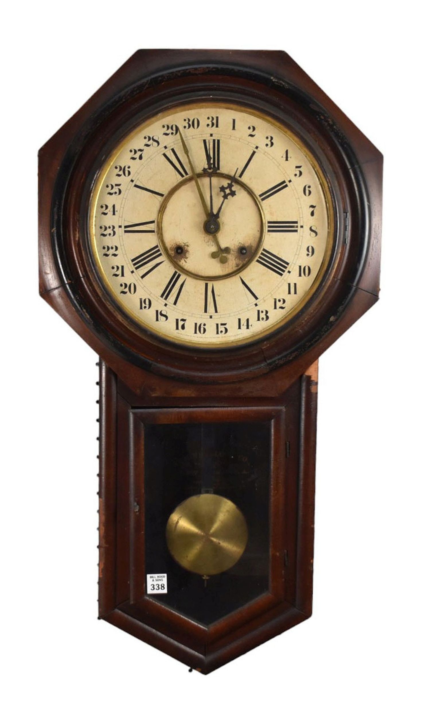 Ansonia 'Regulator A' Calendar Wall Clock, Late 19th Century - Mahogany case. Original signed and (1 of 7)