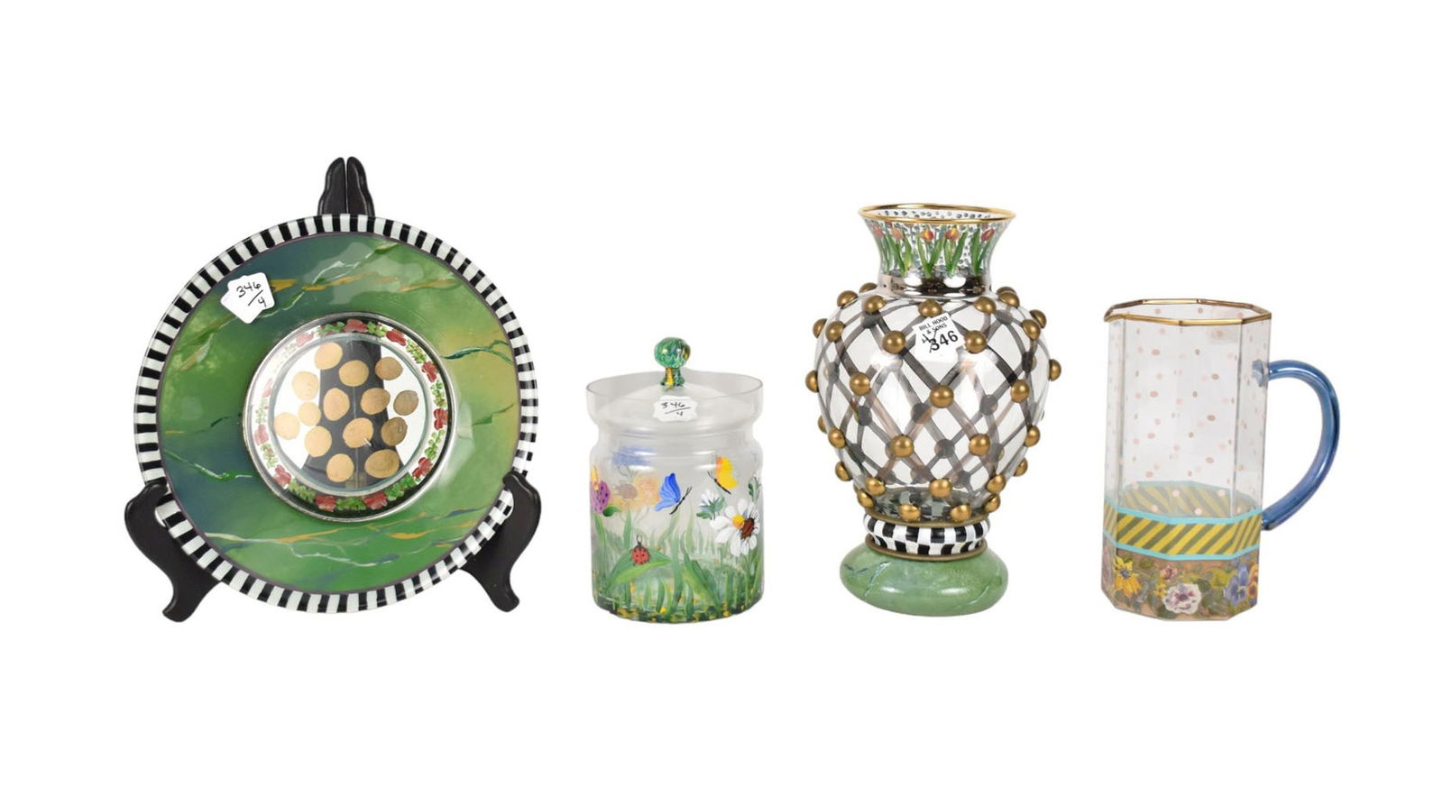 4pcs. Mackenzie Childs, 2 Vases, Platter and Covered Jar (1 of 8)