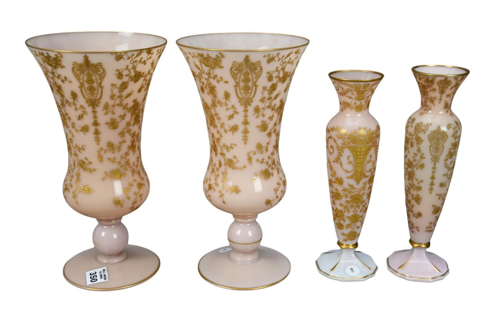 4pc. Lot Vintage Cambridge Glass Crown Tuscan, Pair Rose Point Etch Vases (11 1/2"h), Crown Tuscan (1 of 3)