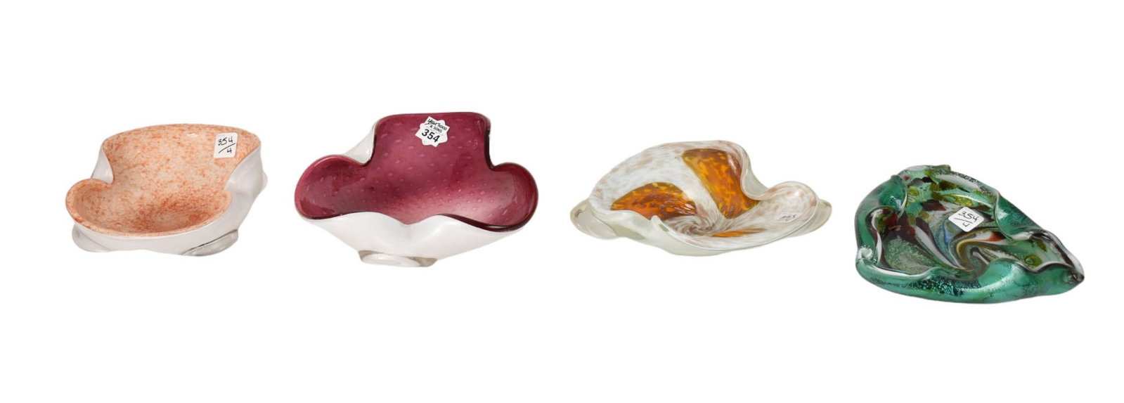 4 Assorted Colored Vintage Murano Candy Bowls/Ashtrays: 4 Assorted Colored Vintage Murano Candy Bowls/Ashtrays
