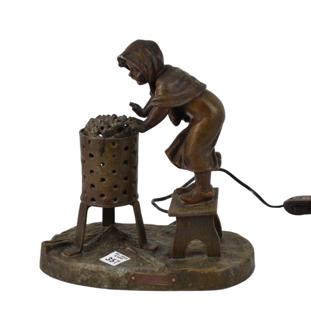 Antique Figural Spelter Lamp, A. de Ranieri, Signed on Base, 11"h x 10 1/2"w x 5 1/2"d (1 of 7)