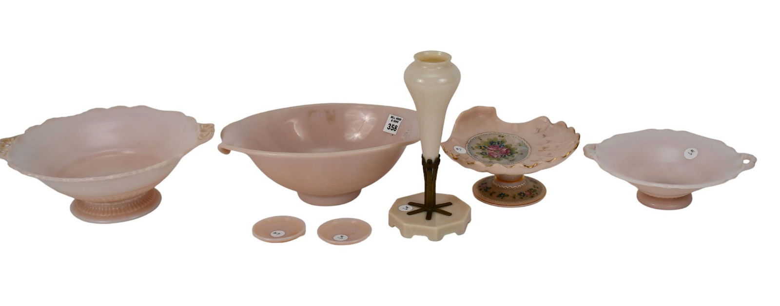 7 Pc. Lot Vintage Cambridge Glass Crown Tuscan Pedestal Bowls (2"h x 7 1/2"dia) & (3 3/4"h x (1 of 4)