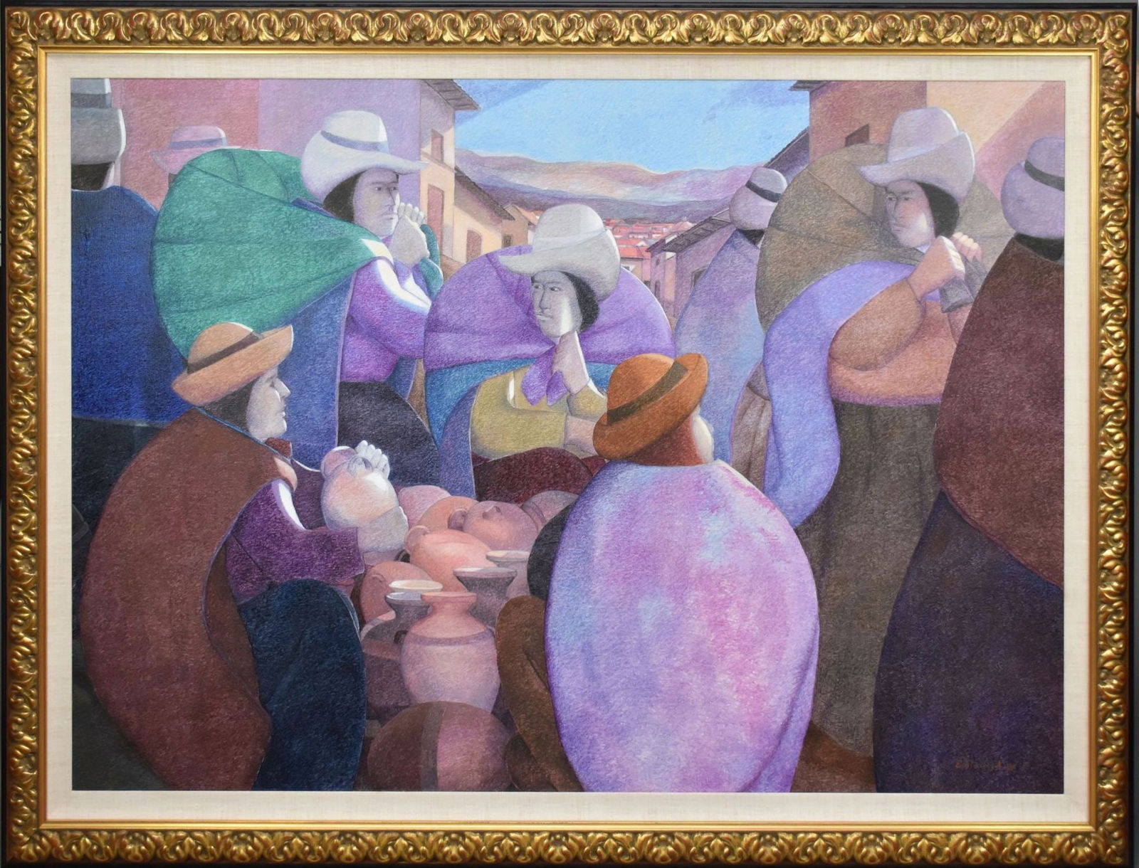 Ernesto Gutierrez (PERUVIAN, 1939) oil on canvas, "Going to Market", signed lower left, '83, 46" x (1 of 9)