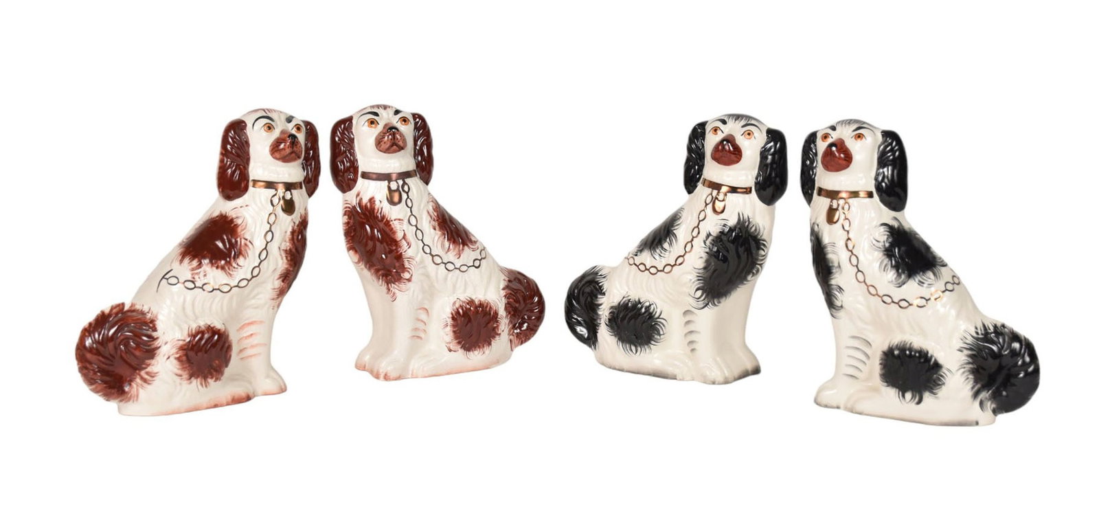 Two Pairs English Staffordshire Dog Figurines - 20th Century. Two pairs King Charles Spaniel (1 of 6)