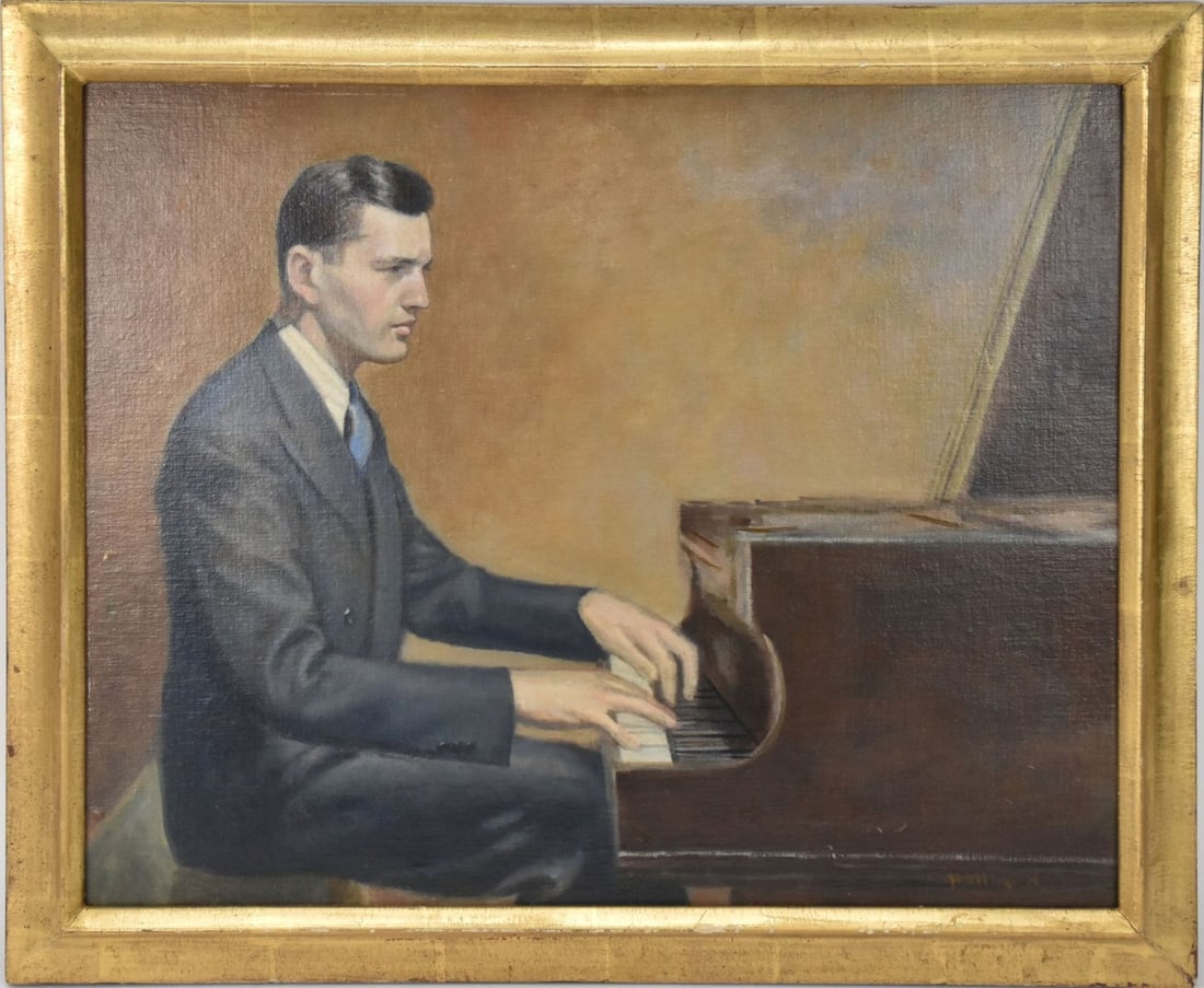 Henry Theodore Hallman (AMERICAN, 1904-1999) man playing piano, oil on canvas board, signed lower (1 of 7)