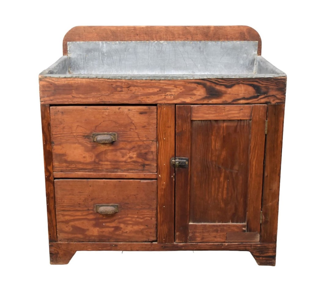 Americana Dry Sink with Zinc Lined Top Over Door & 2 Drawers, Circa 1890, 36"h x 36"w x 20"d (1 of 10)