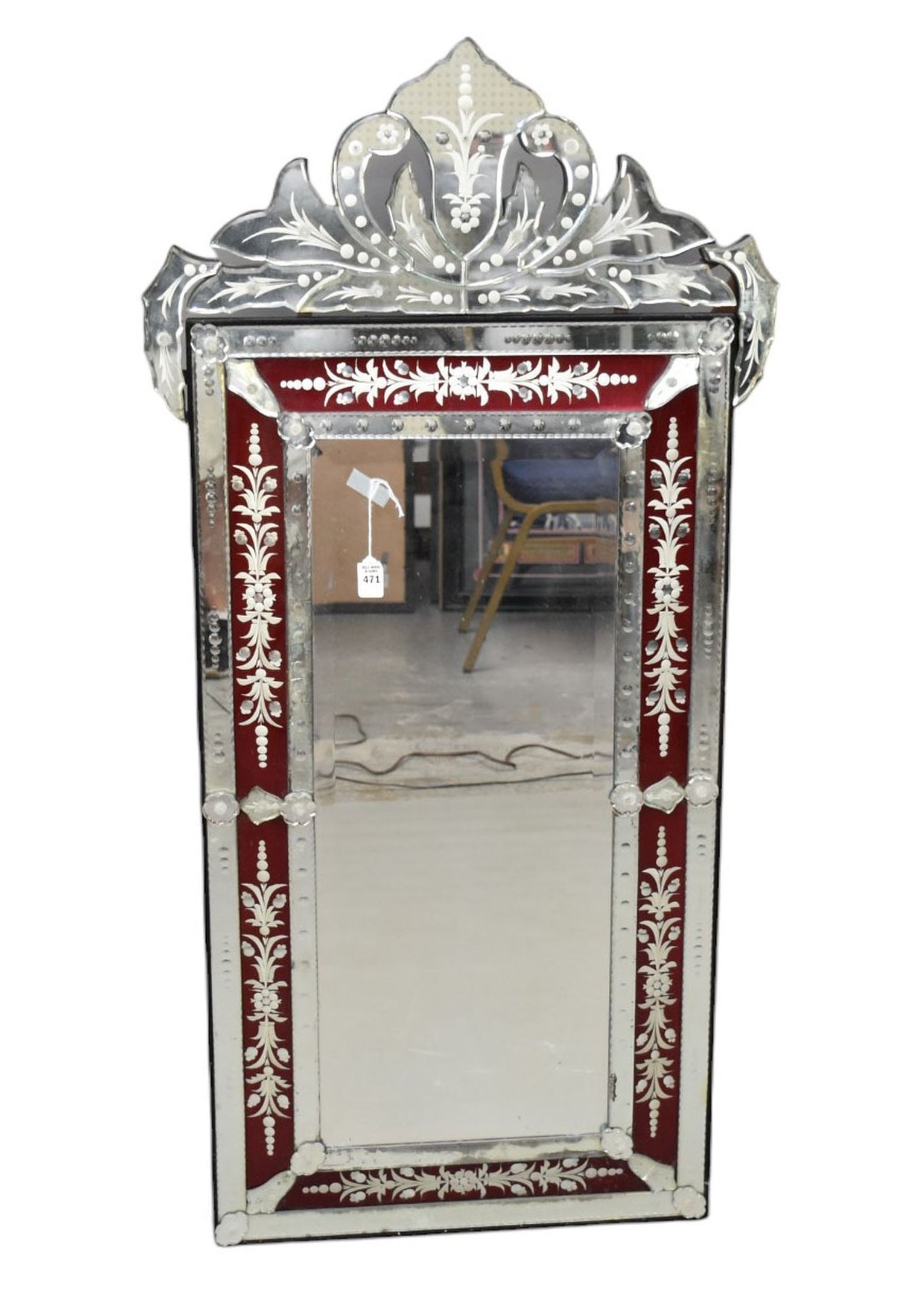 Venetian Mirror with Red Border, 56"h x 27"w: Venetian Mirror with Red Border, 56"h x 27"w